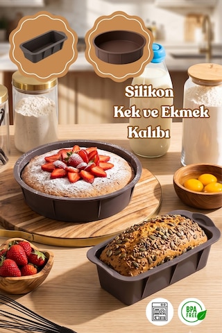 Porsima 2li Silikon Ekmek Kalıbı Kek Kalıbı Seti Antrasit