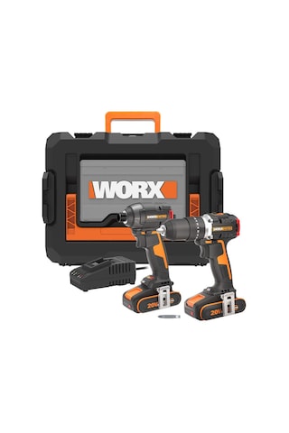 Worx WX925 20 V 2.0 AH Li-Ion Çift Akülü Kömürsüz Şarjlı Darbeli Matkap + WX265 Kömürsüz Darbeli Tornavida Kombo Set