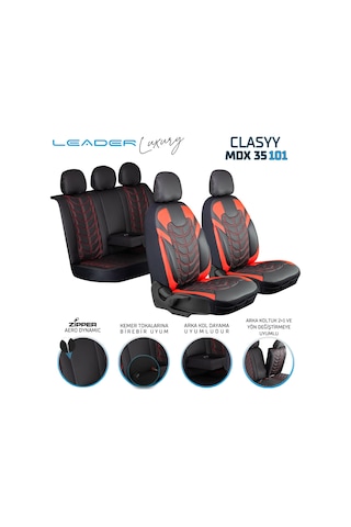 Opel Astra J Hb Lüx Deri Oto Koltuk Kılıfı Ön Arka Takım Classy Serisi Siyah Kırmızı