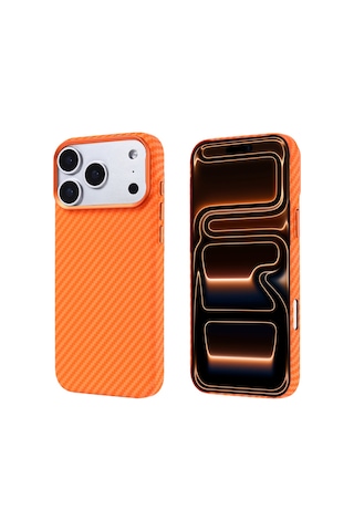 Zore Apple iPhone Uyumlu 17 Pro Max Kılıf M-safe Şarj Özellikli Karbon Fiber Görünümlü Omsy Nekst Kapak - Turuncu