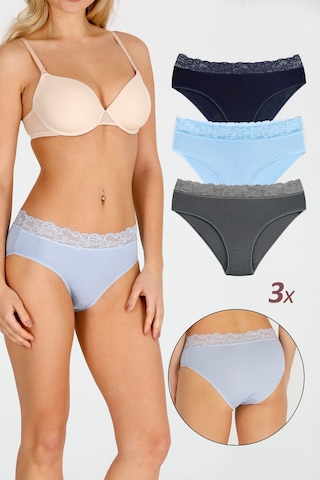 Sensu Kadın Bambu Kumaş Beli Dantelli Slip Külot 3'lü Paket Set Kts1094 Gri