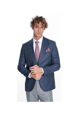 Wessi Desenli Slim Fit Lacivert Erkek Ceket 001