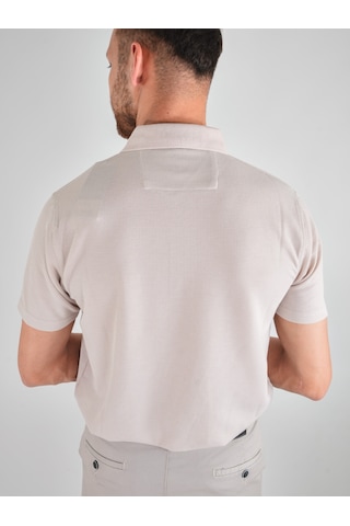 Erkek Yakalı Cepli Waffle Taş Bej Tshirt