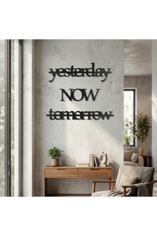 Yesterday Now Tomorrow Duvar Yazısı Mdf Kesim Tipografik Duvar Süsü Açık Gri - Gümüş