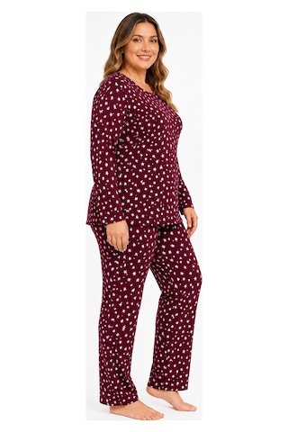 Sleeproom Büyük Beden Kadın Mevsimlik Pointiel Yıldız Desen Pijama Takımı Bordo