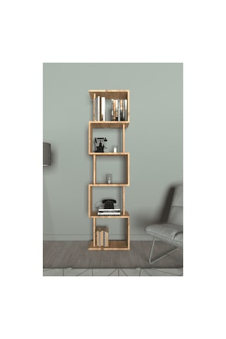 Lavellan Riva Labirent Kitaplık 5 Raflı Modern Dekoratif Kitaplık Ünitesi Atlantik Çam