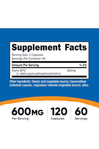 Nutricost Alpha Gpc Non-gmo And Gluten Free 600 Mg 120 Kapsül Usa Menşeii Orijinal Dmmedicineden