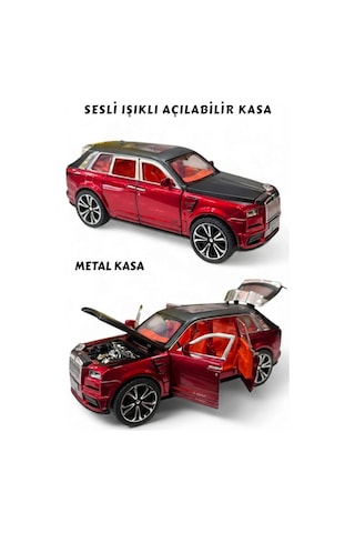 Kırmızı-siyah Rolls Royce Cullinan Metal Model Araba 1:32 - Sesli Işıklı Kapıları Açılan Oyuncak Jip 18 Cm