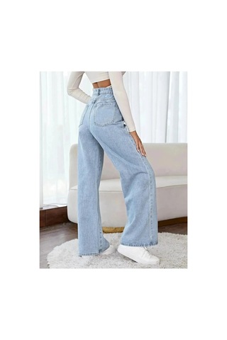 Woddi Loli Kar Palazzo Likralı Yüksek Bel Mavi Salaş Jean Pantolon New Sezon-4 Taş1