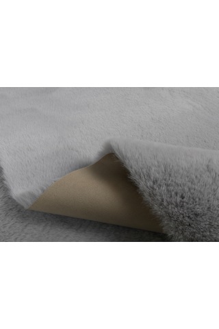 Dekoratif Tavşan Tüyü Ultra Yumuşak Peluş Kaymaz Halı Yolluk Gri