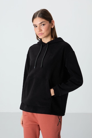 Tommy Life Siyah Kalın Yumuşak Dokulu Kapüşonlu Oversize Nakışlı Polar Kadın Sweatshirt - 97292 Siyah