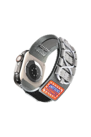 Apple Uyumlu Watch 44mm Fzd Krd-112 Orbital Örgülü Halat Tasarımlı Naylon Kumaş Hasır Kordon-gri