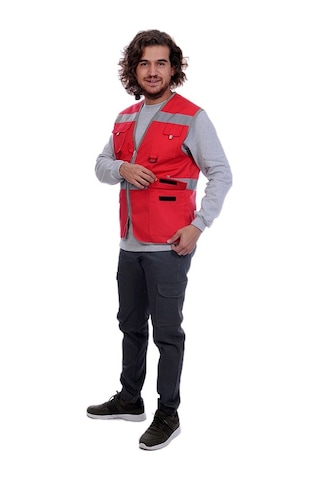 Çok Cepli Alet Yelek Kırmızı / Gri Reflektörlü