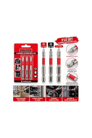 Emvpro Emv-5694 3'lü Kademeli Alyan Bits Ucu Seti 65 Mm