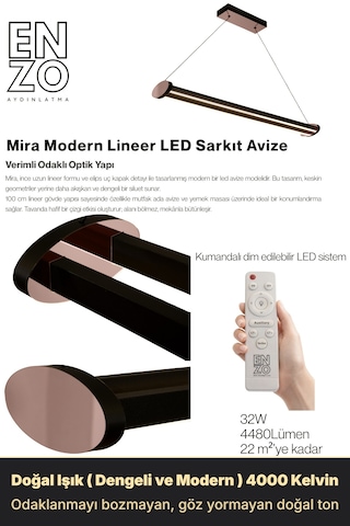 Mira Rose Gold Lineer Led Sarkıt Avize Kumandalı Dim Edilebilir Aşağı Işık Doğal Işık