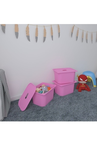 Pratico 3 Adet Pembe Derin Kapaklı Oyuncak Sepeti 3ds3k Pembe