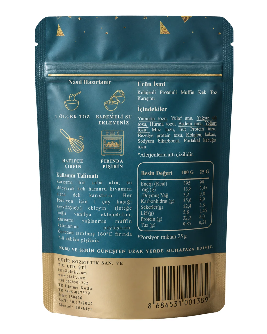 Kolajenli Ve Proteinli Kakaolu Muffin Kek Karışımı Yulaf Unlu Hurma Tozlu 100 G