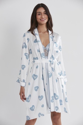 Pierre Cardin 2406 Kadın Saten Emprime Gecelik&sabahlık Takım - Mist Mist