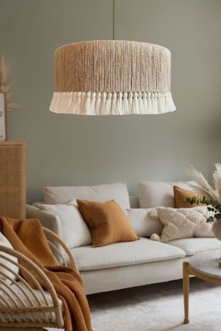 Aydınlatma Bohem Jüt Dolama Makrome Püsküllü Davul Avize Çok Renkli