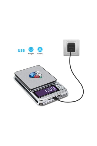 Yüksek Hassasiyetli Terazi, 1000gx0.01g Dijital Lcd Paslanmaz Usb Şarj Gümüş