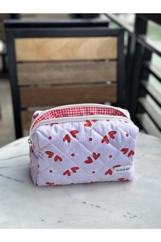 Batekso Kalp Desenli Makyaj Çantası Büyük Boy