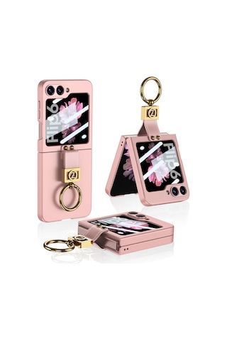Galaxy Uyumlu Z Flip 6 Kılıf Zore Z Harfli Yüzüklü Kıpta Kapak-pembe Pembe