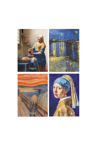 Art Journal 4'lü Kareli Tel Dikişli Defter Seti Renkli Karton Kapak, Hafif Kağıt, A6 Toplam 288 Sayfa