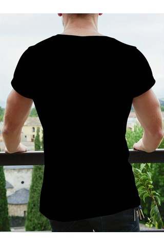 Efnaz Style Erkekkısa Kollu Yuvarlak Yaka Desenli Viskon T-shirt Siyah
