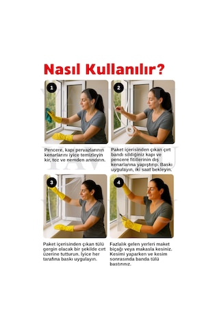 Kolay Montaj Cırt Bantlı Sinek Önleyici Sineklik Pencere Sinekliği Sineklik Örtüsü 75cmx125cm Küçük