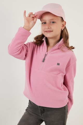 Lela Yumuşak Dokulu Fermuarlı Dik Yaka Şardonlu Kışlık Unisex Çocuk Polar 5905002 Şeker Pembe
