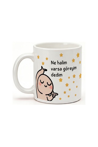 Ne Halim Varsa Göreyim Dedim Baktım Her Halim Müthiş - Komik Baskılı Seramik Hediye Kupa Bardak Çok Renkli