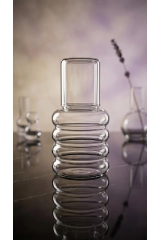 Borosilicat Cam Başucu Sürahisi Bardak Kapaklı Set 01