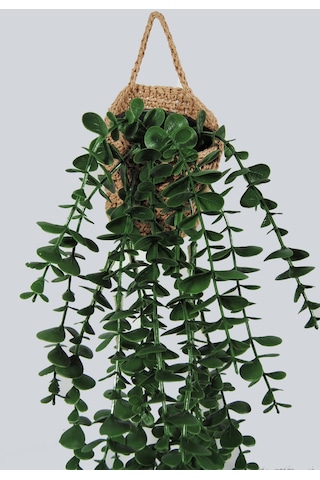 Yapay Çiçek Handmade Asılabilir Sepet Detaylı Yeşil Okaliptus Sarkıtı yeşil