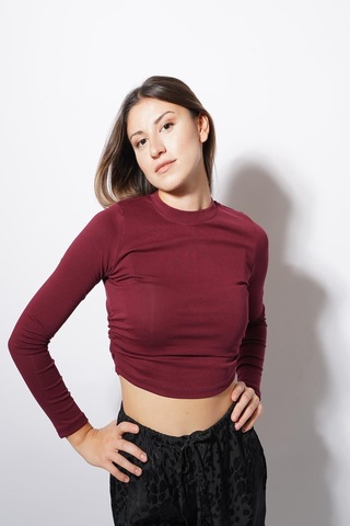 Ckm Moda Angle Yan Büzgülü Body Bordo