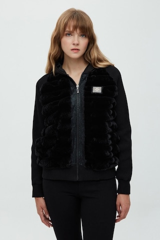 Daido Kadın Oversize Peluş Fermuarlı Kaban - Yeni Sezon Siyah