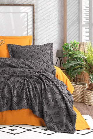 İyi Geceler İstanbul Aztec Antrasit Çift Kişilik %100 Pamuk Yatak Örtüsü Seti Antrasit