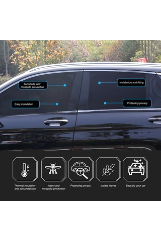 Youtek Araç Yandan Sineklik Ve Güneşlik, Esnek Ve Nefes Alabilir, 110x48cm, 2 Adet, Siyah