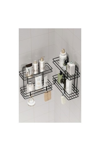 4 Katlı Paslanmaz Yapışkanlı Banyo Rafı İle Duvar Düzenleyici Açık Kahverengi