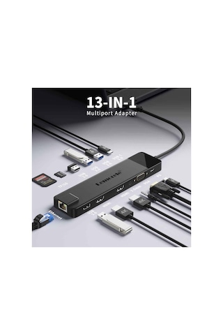 Lemorele Tc100 13 İn 1 Usb Type-c Dock Çoklayıcı, Audio Ses 2x 4k Hdmı 1x Vga, Gigabit Ethernet Usb Çoğaltıcı
