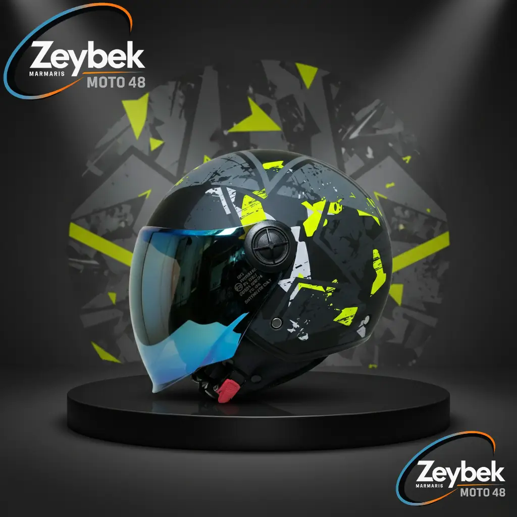 Fx-101 Neon Camo Yarım Kask - Abs Gövde - Ce Onaylı Motosiklet Kaskı Neon Camo