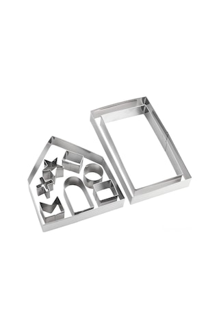 Yuntech01 Ev Yapımı 3d Bisküvi Kesici Seti - 10 Parça Çelik Ev, Kapı, Pencere Şekilleri İle Ev Yapımı Eğlence Gümüş