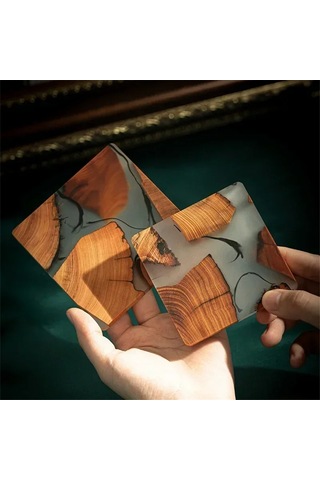 Epoksi Reçineli Ahşap Bardak Altlığı Seti - Tutuculu Modern Bardak Altlıkları Diğer