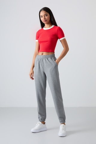Tommy Life Gri Melanj Cepli Yüksek Bel Rahat Form Lastik Paça Kadın Eşofman Alt - 94583 GRİ MELANJ
