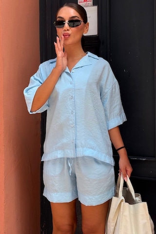 Madmext Bebe Mavisi Kısa Kollu Modal Gömlek Şort Takım Mg2739