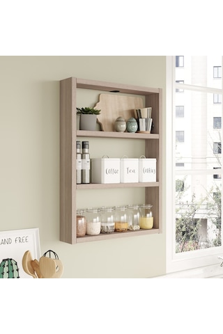 Robin Home Marla 3'Lü Duvar Rafı Mutfak Banyo Rafı Meşe Ma1-O