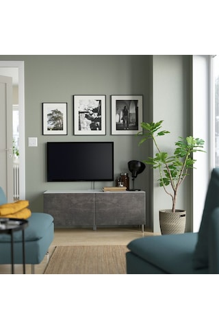 Tv Sehpası, Beyaz-koyu Gri, 120x42x48 Cm, Kallvıken Gri