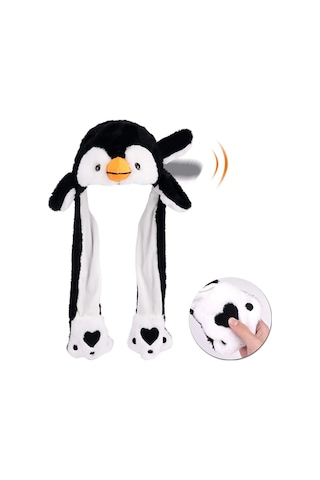 Mj Toys Kulakları Hareket Eden Beyaz Penguen Peluş Şapka