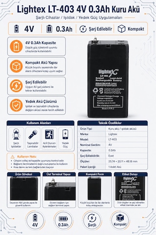 Lightex Lt-403 4v 0.3ah Kuru Akü