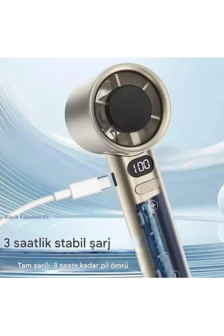 Şarjlı Turbo El Fanı Taşınabilir Mini Vantilatör Lcd Göstergeli 5 Kademe Hız Ayarı