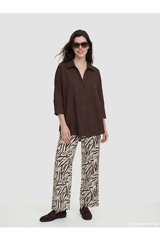 Lcw Comfort Kahverengi Oversize Kadın Gömlek